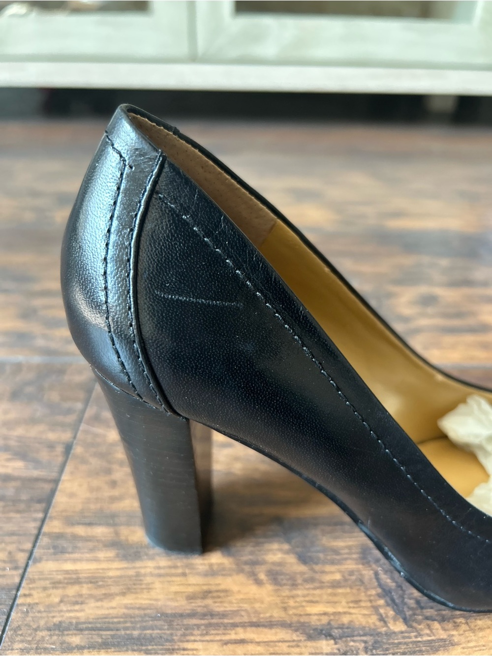 Nine West, Women, Black Leather Heeled Pumps with Silver Buckle - Picture 4 of 12